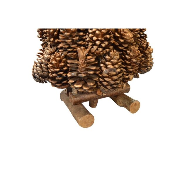Handmade Golden Real Pinecone Christmas Tree Table Decor 24” Wooden Log Metallic - Picture 5 of 7